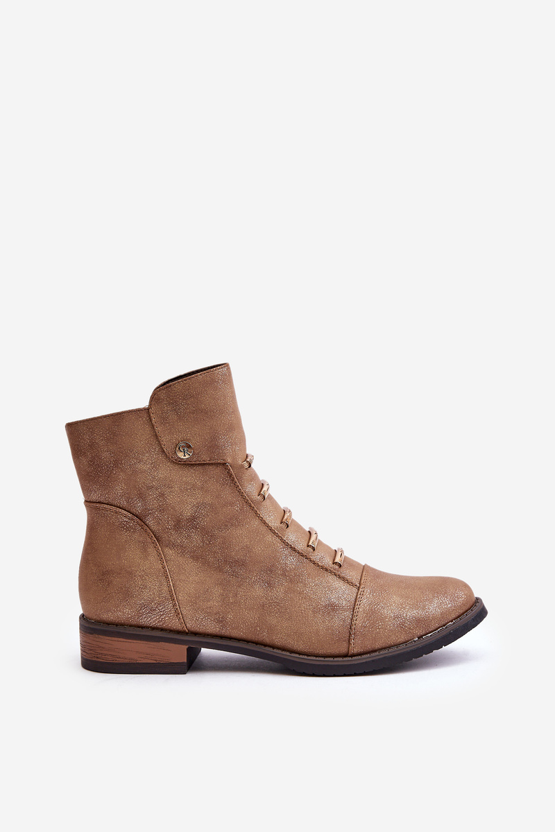 Insulated women's ankle boots on a flat heel gold labise