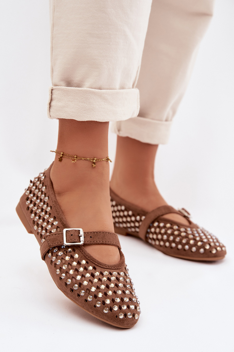 Дамски балерини с кристали и презрамка