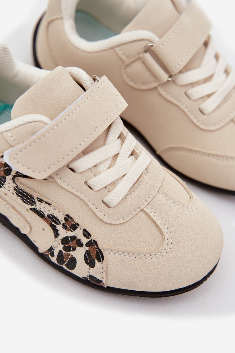 Boto Detské športové topánky na suchý zips béžové s leopardím vzorom Perrin