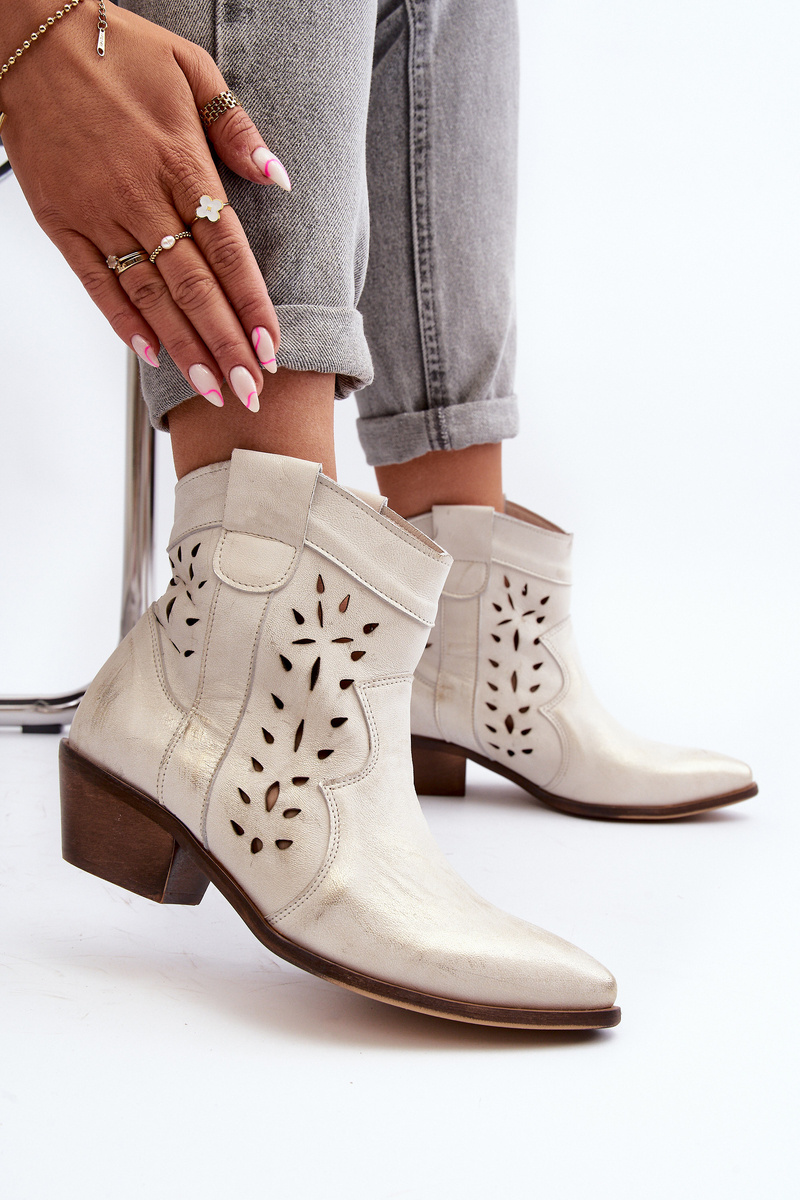Botine perforate din piele 2870 Zazoo argintii