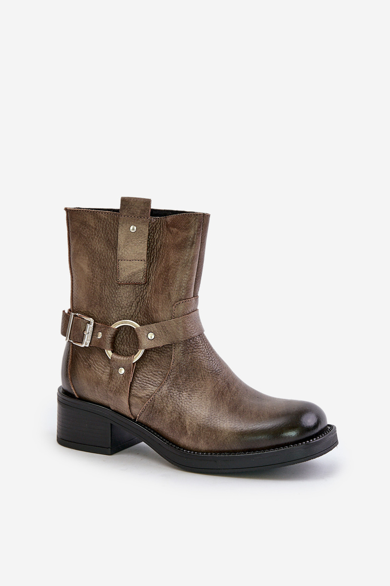 Zazoo Leather ankle boots on a low heel insulated brown-gray