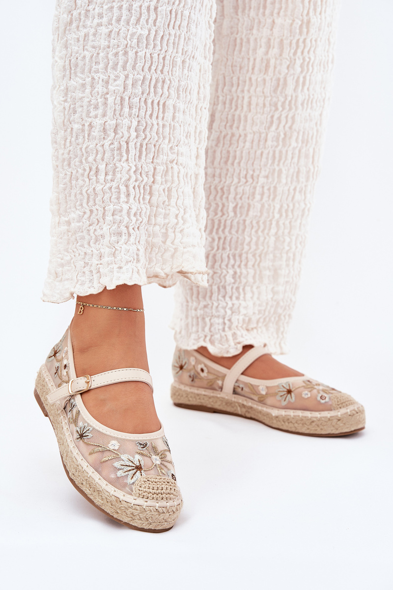 Boto Síťové espadrilky s vyšíváním na platformě béžové Laxisa