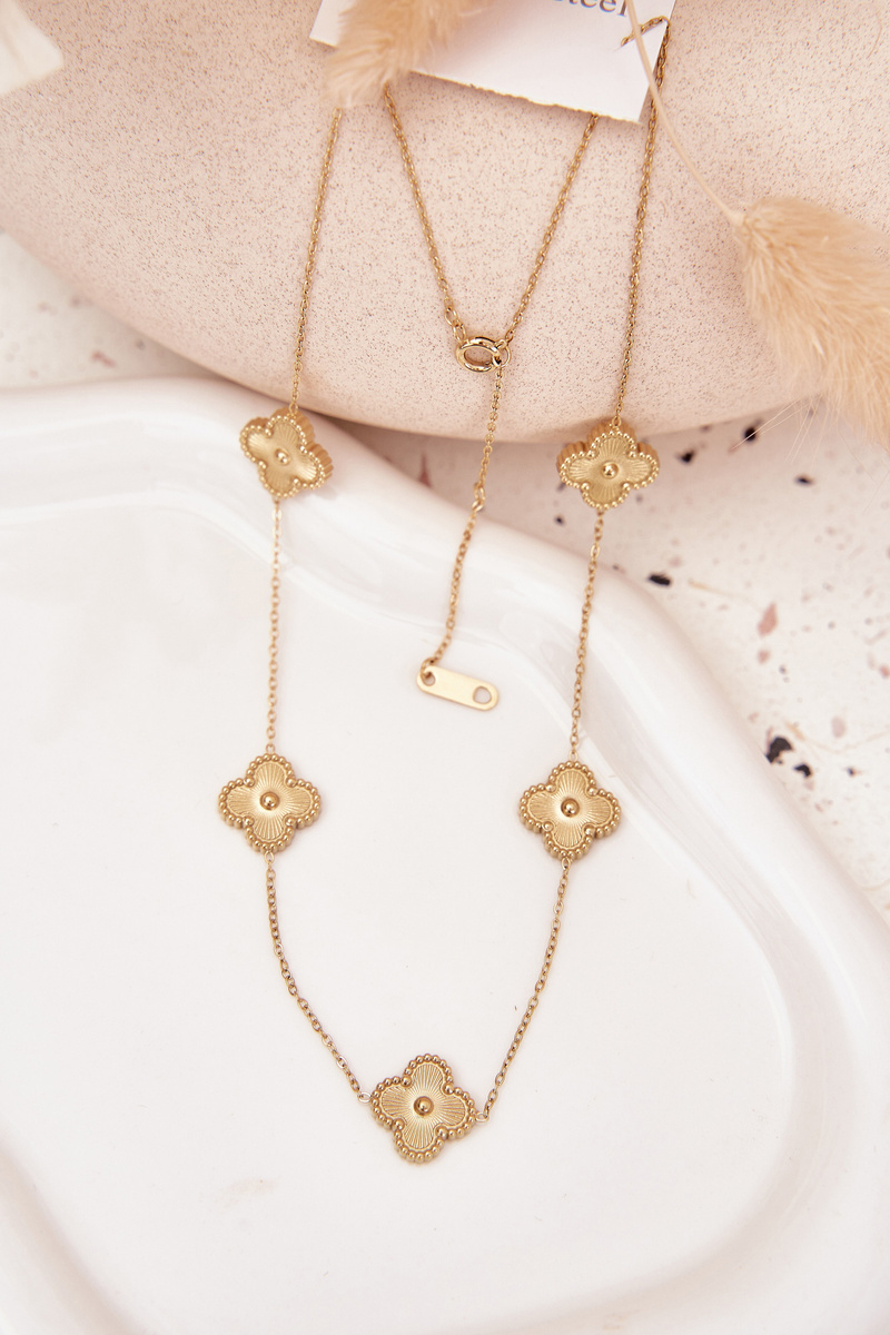 Zlatý náhrdelník z nehrdzavejúcej ocele s kvetmi