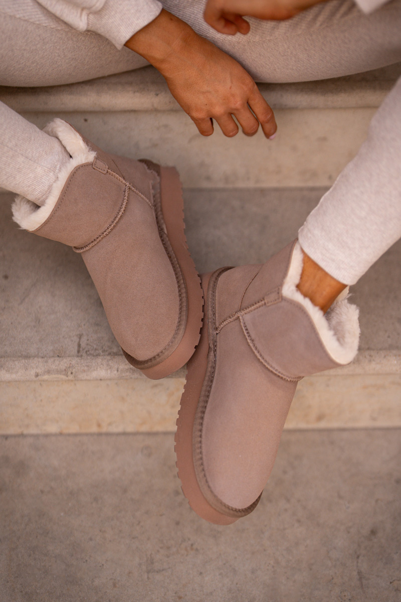 Leather suede snow boots with fur Vinceza beige