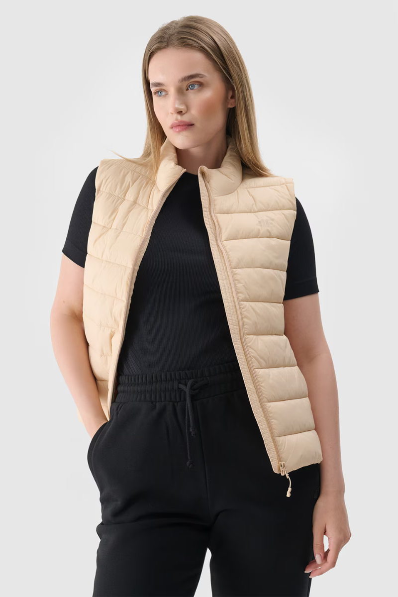 Women's Down Gilet With Collar 4F Beige 4FWAW24TVJ