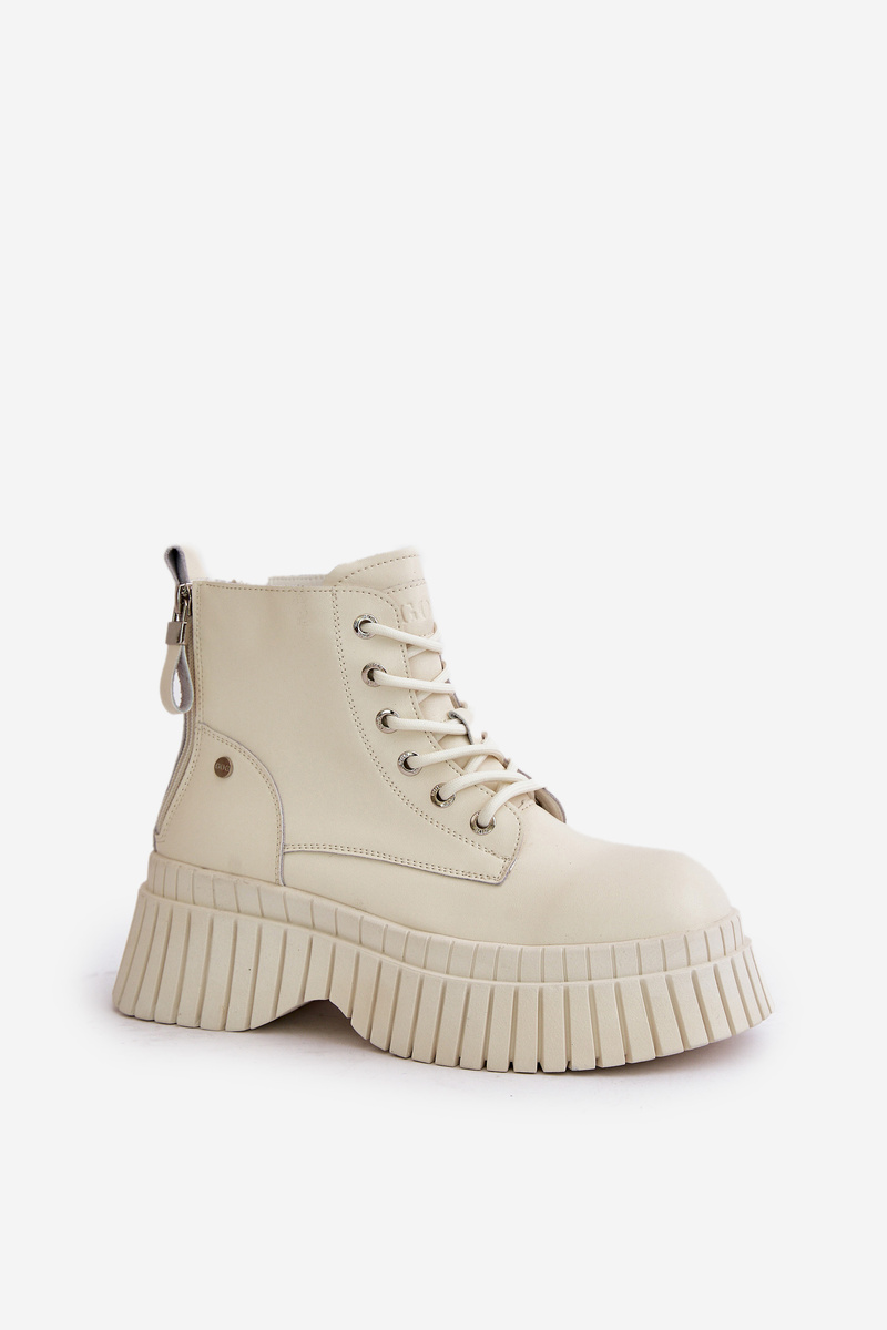 Insulated Leather Ankle Boots on a Solid Sole GOE Light Beige