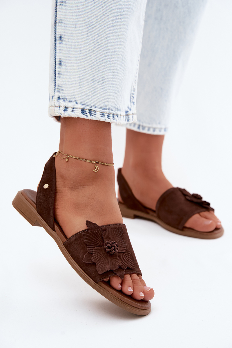 Sandale din piele întoarsă cu decorațiuni florale Zazoo