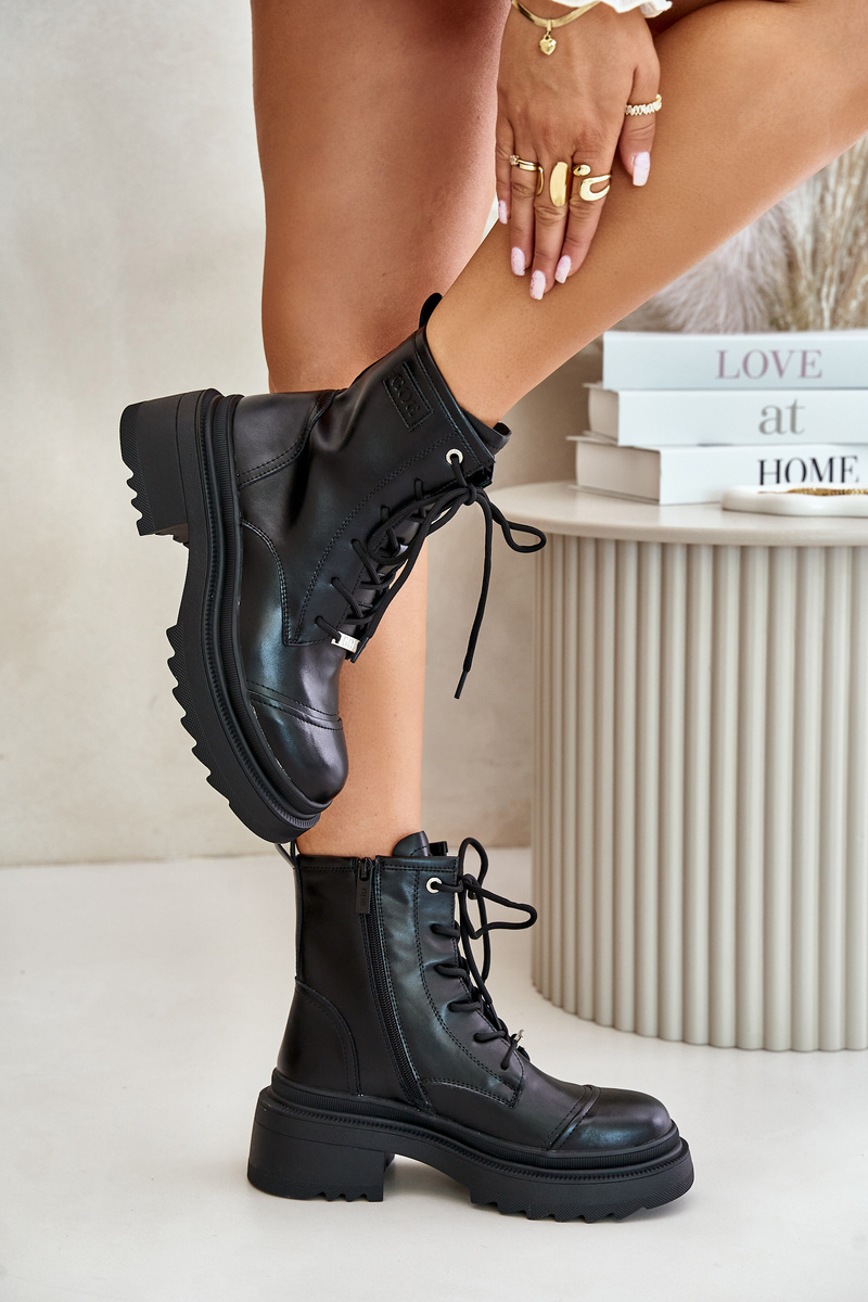 Women's Workers Ankle Boots Insulated From Goe Natural Leather Black