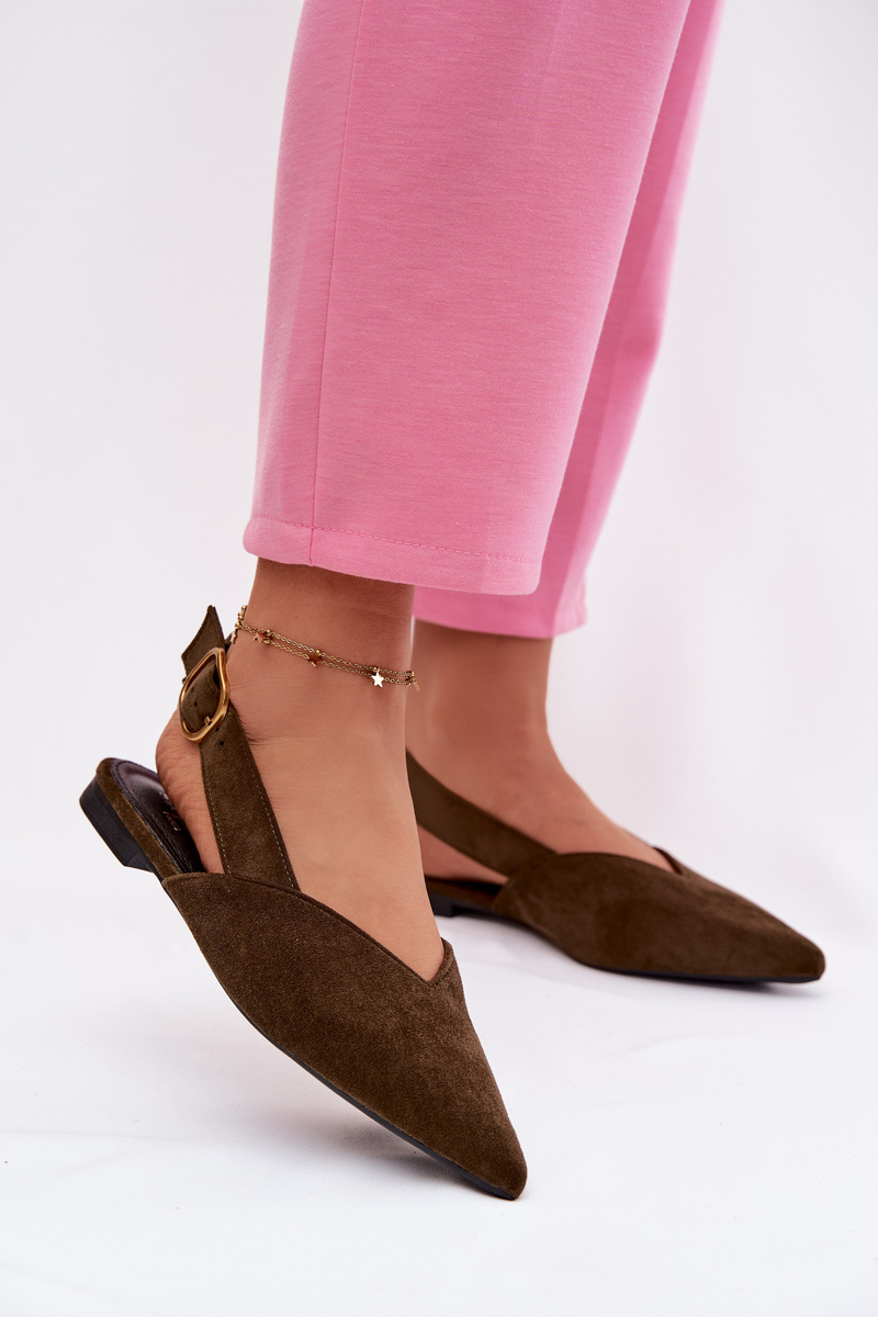 Olive balerínky z eko semiše s přezkou