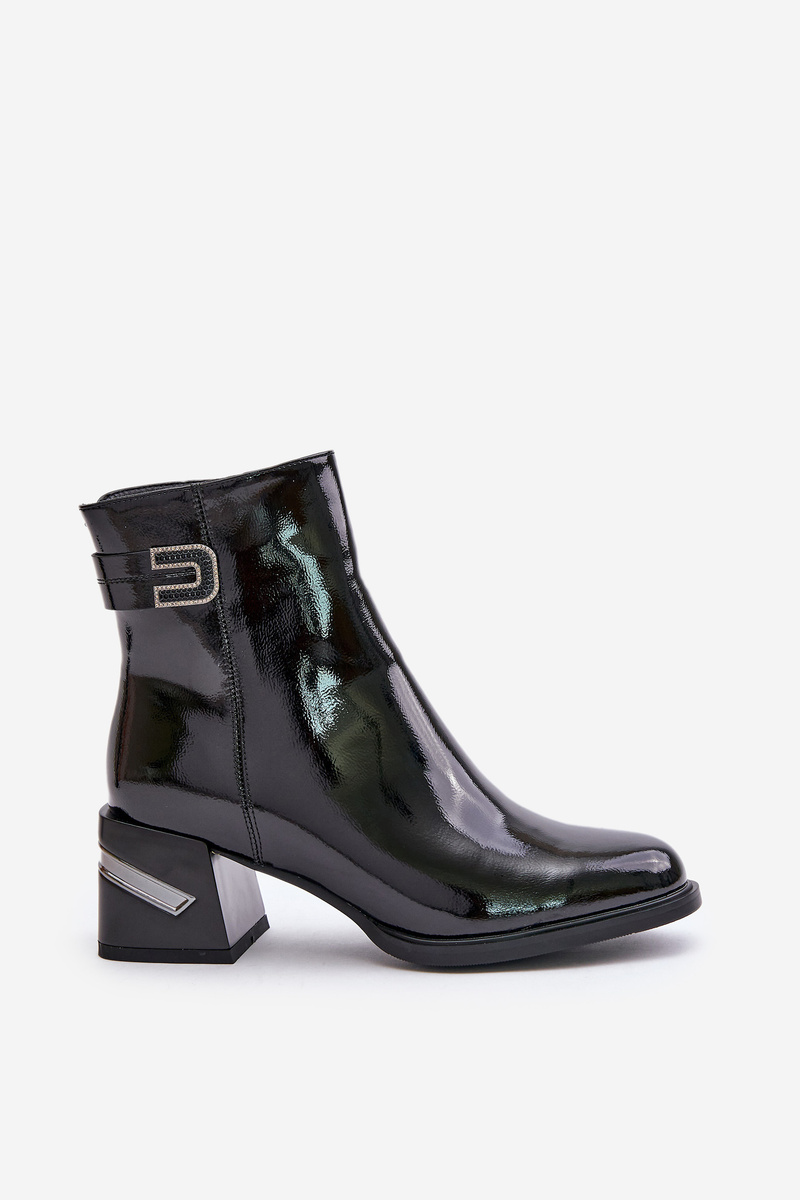 Patent leather ankle boots with heels - black insulation