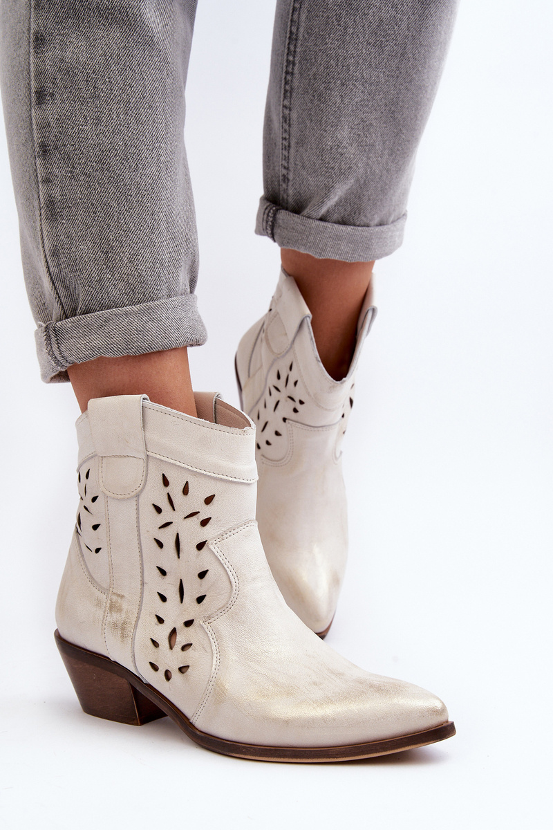 Botine perforate din piele 2870 Zazoo argintii