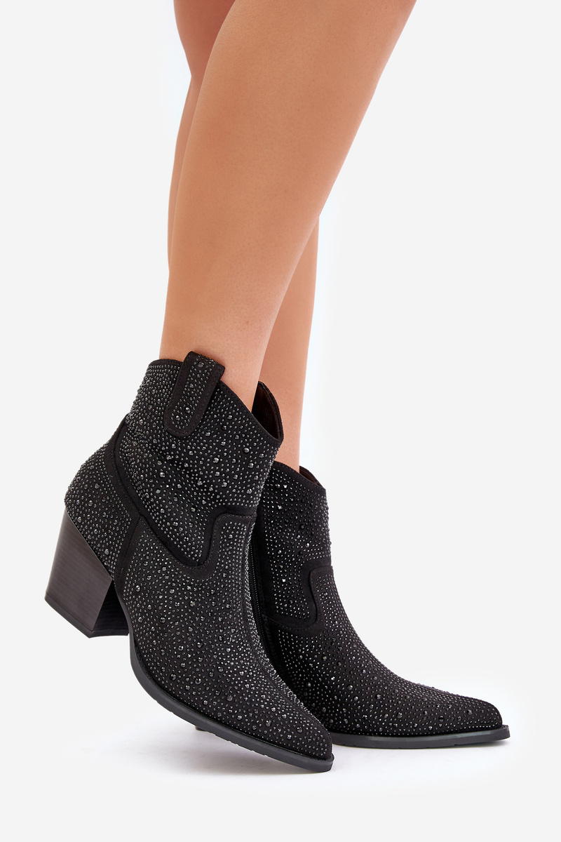 Decorated cowboy ankle boots with pointed toes S.Barski black