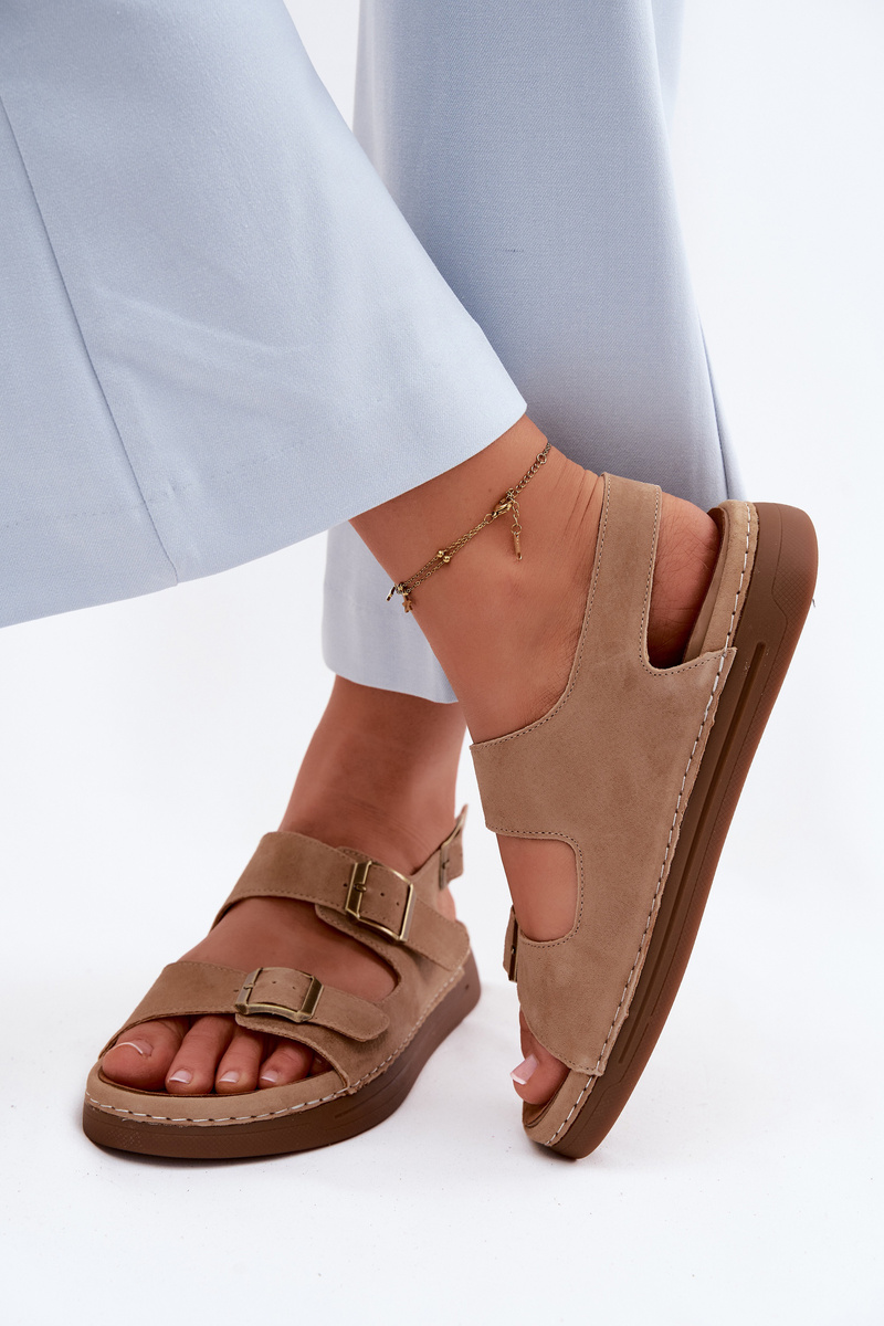 Sandale damă din piele întoarsă cu catarame Vinceza