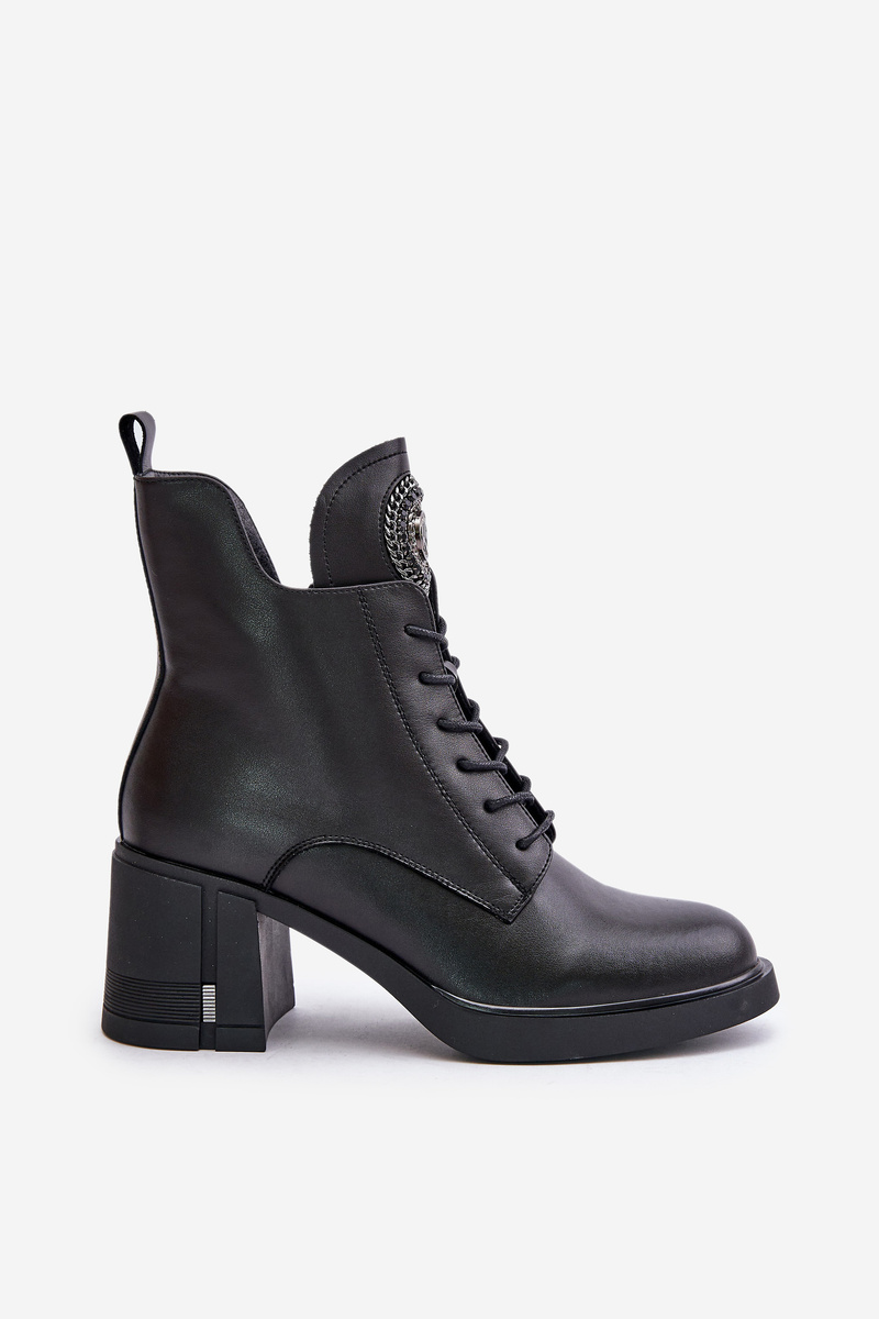 Insulated ankle boots on a chunky heel natural leather black vinceza