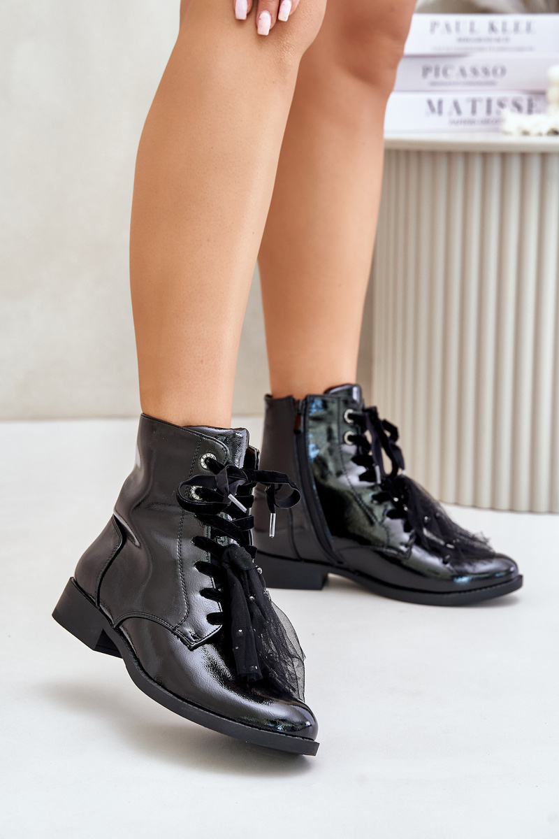Patent Leather Insulated Ankle Boots With Zipper S.Barski Black