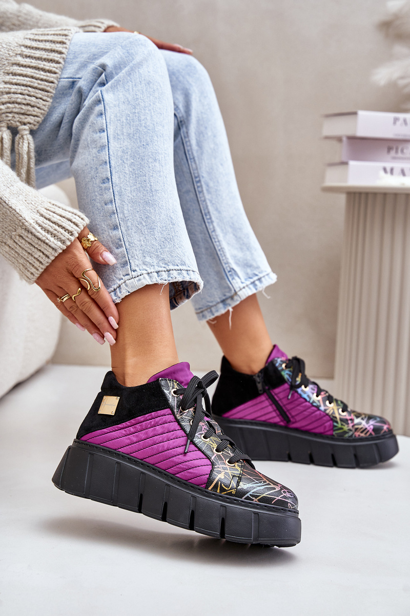 Leather Sneakers On Platform Fuchsia Maciejka