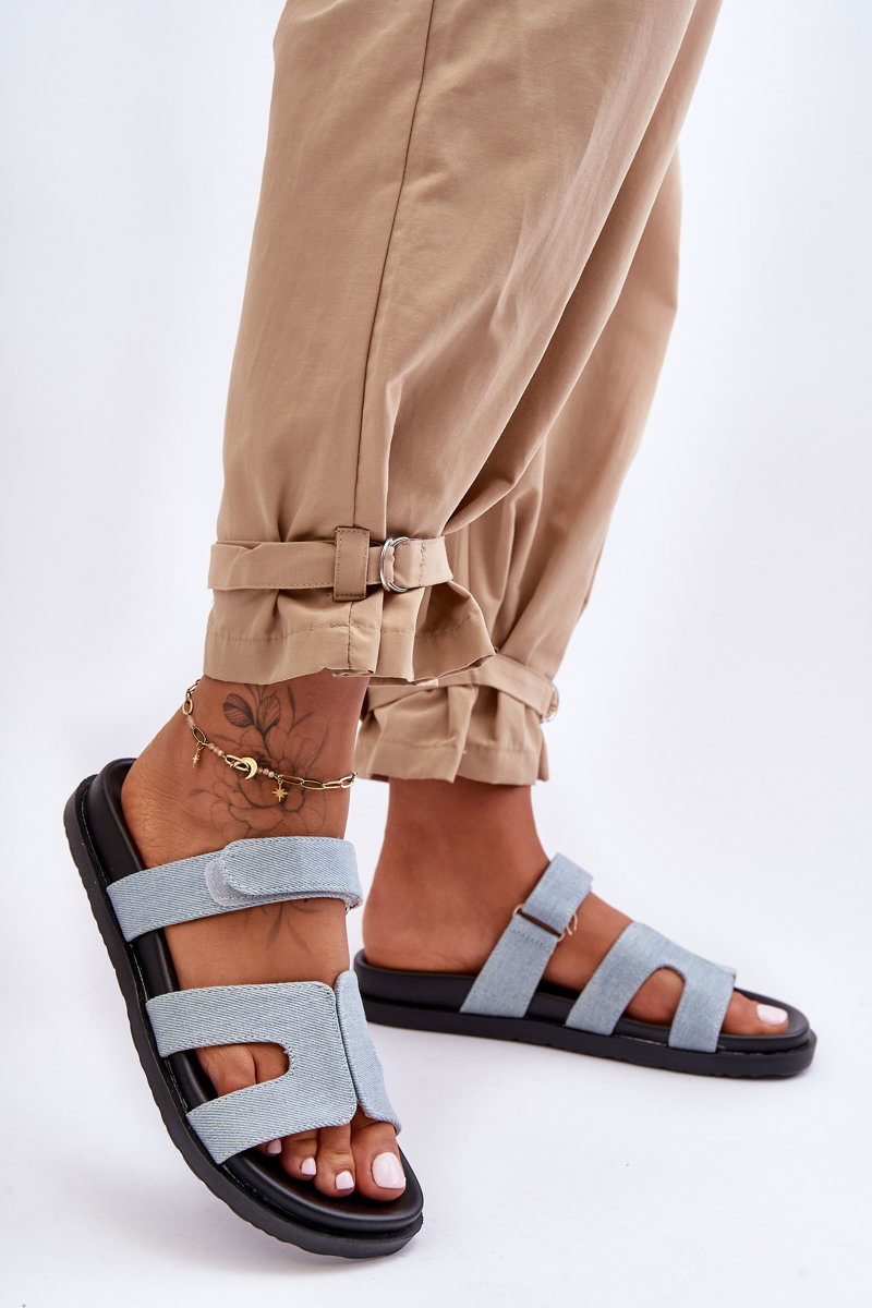 Women&#039;s classic leather flip-flops with Velcro brown Amedon