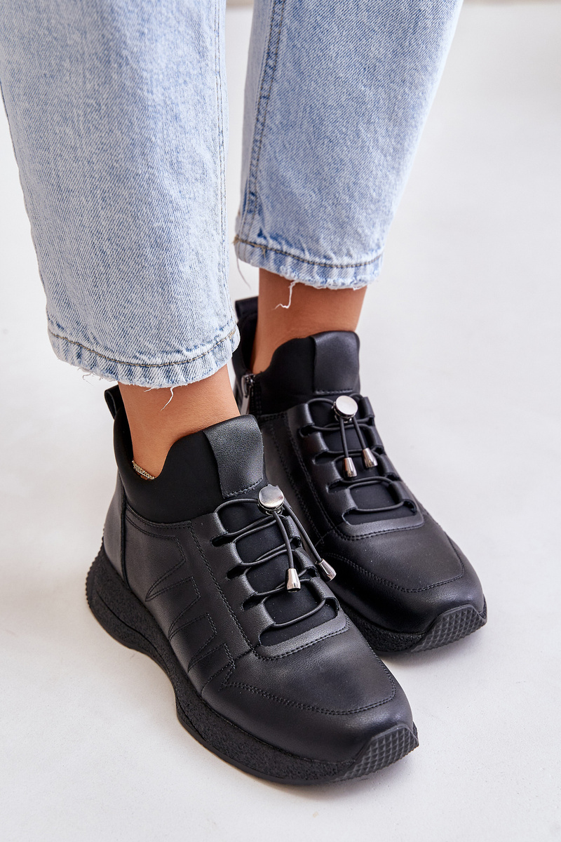 Insulated sports leather zipper shoes Artiker black