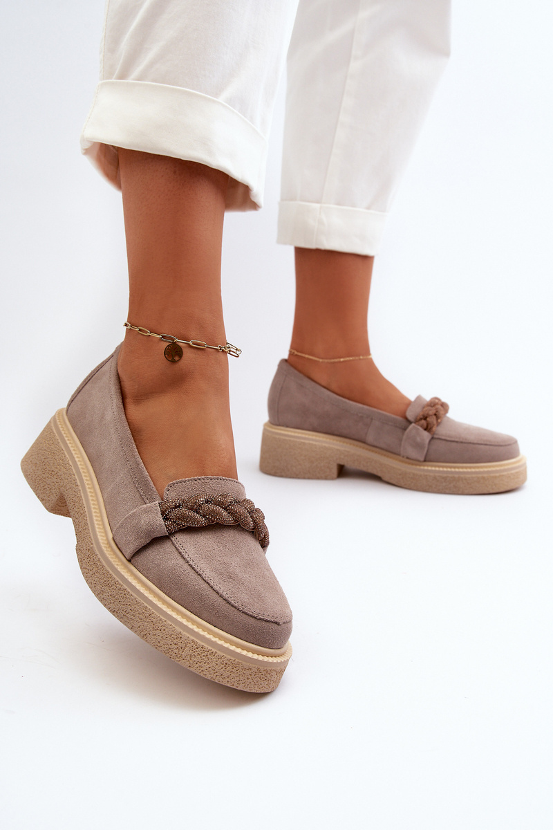 Women's Suede Moccasins With Decoration Cappuccino Zazoo