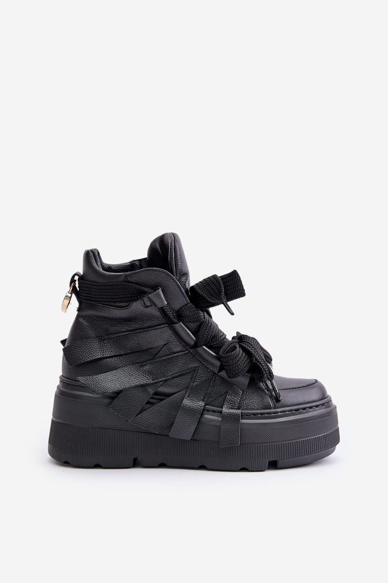 Kožené Dámske Sneakersy Na Masívnej Platforme CheBello 4561 Čierne