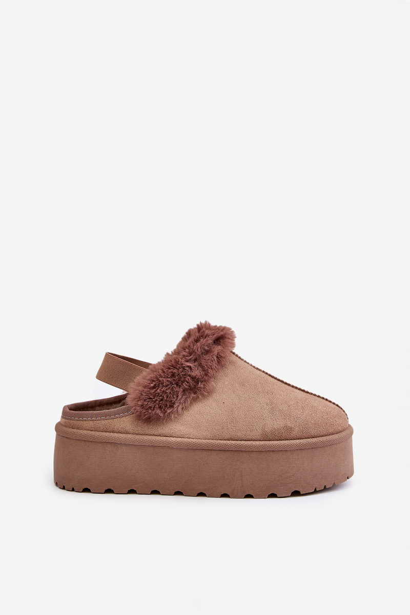 Women&#039;s platform slippers with fur dark beige Linaris