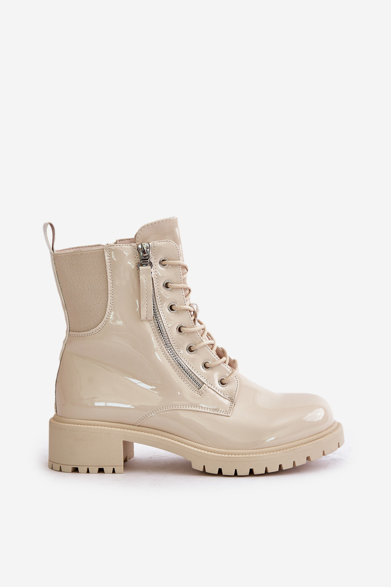Lacquered ankle boots Workery with zip insulated beige Ravanthia