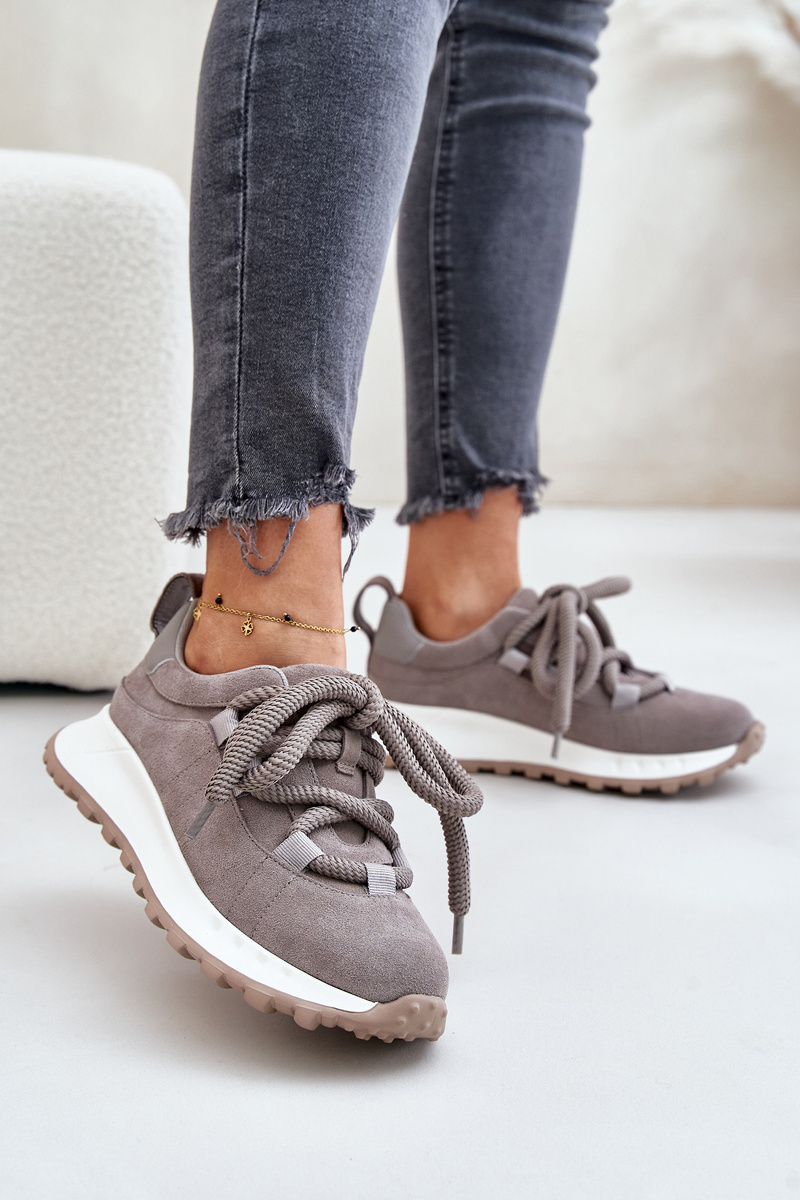Suede women's sneakers with chunky lacing Artiker grey