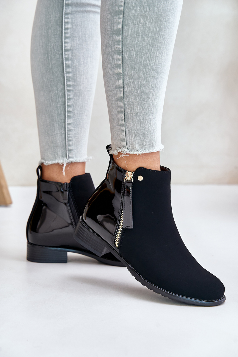 Insulated Flat Heel Ankle Boots Low Shin Black Zinariella