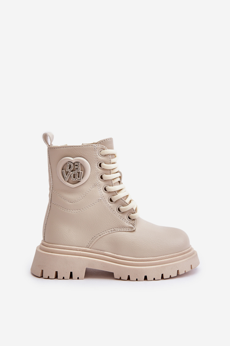 Girl's ankle boots insulated with fur on a zip beige Evaliraea
