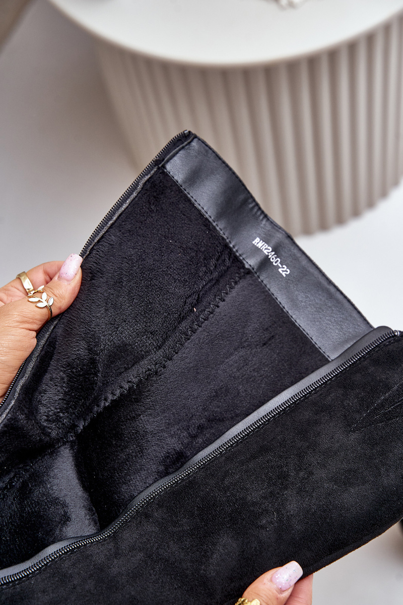 Insulated boots on heel eco suede below the knee black Leamirael