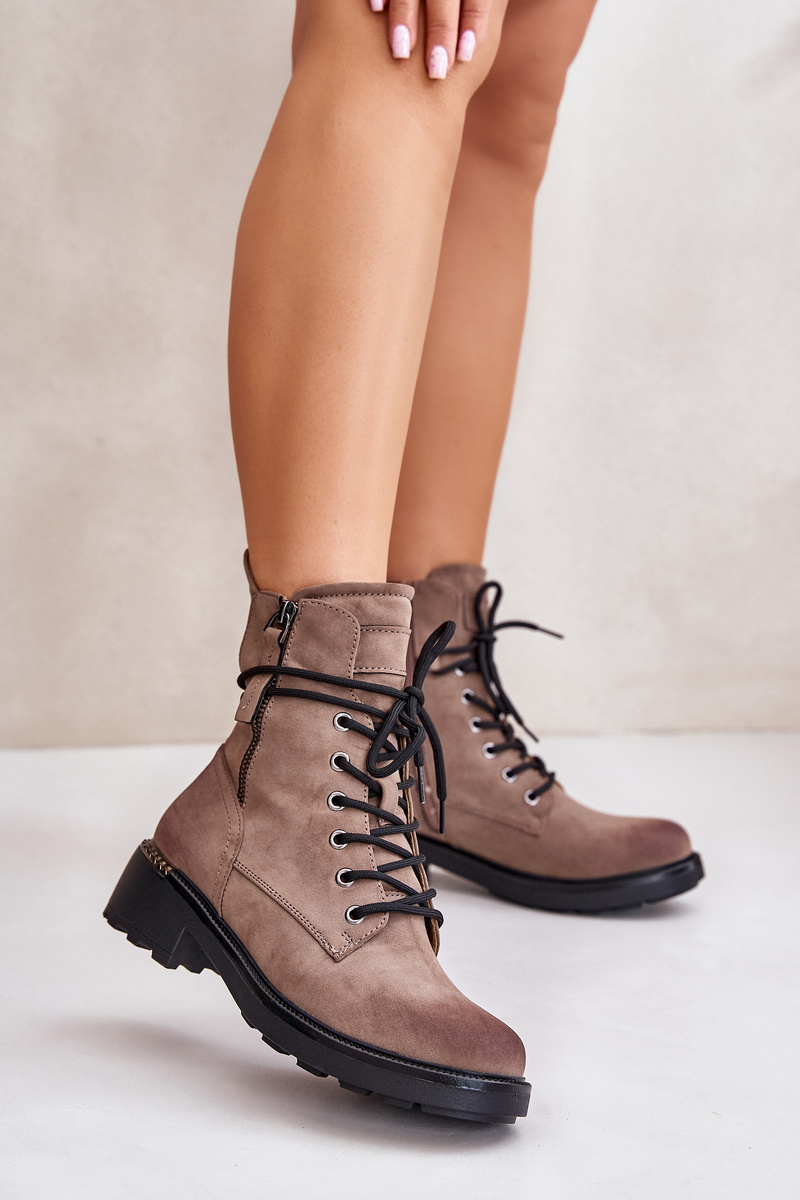 High ankle boots with zippers dark beige Maisa