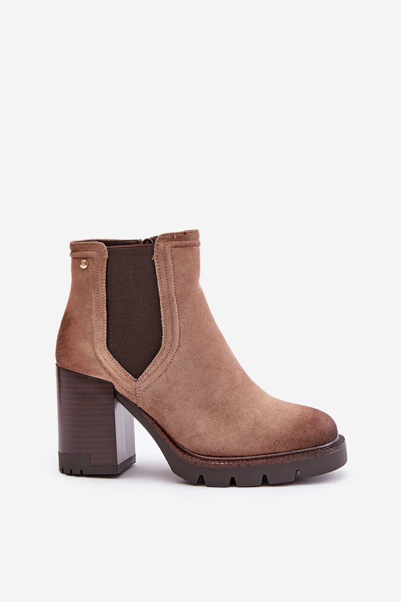 Insulated women's ankle boots with heels made of eco suede Vinceza beige