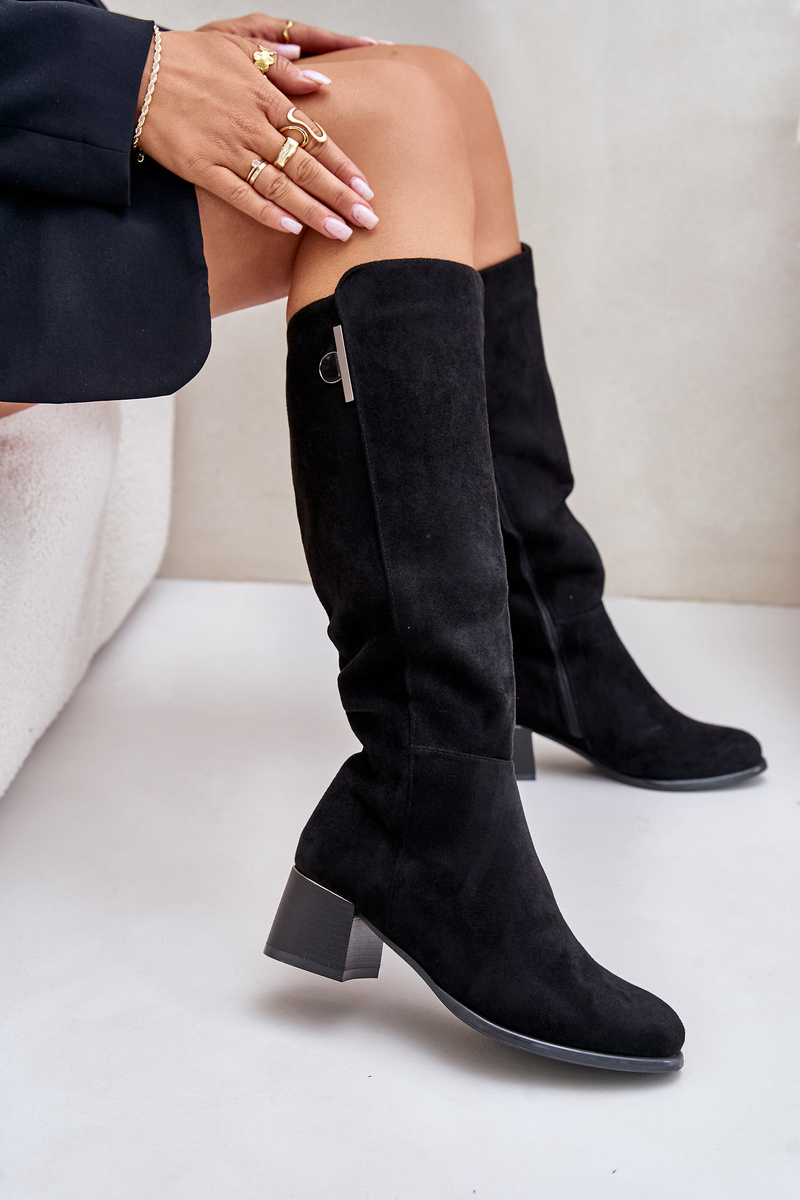 Knee-length eco-suede boots black Izanae