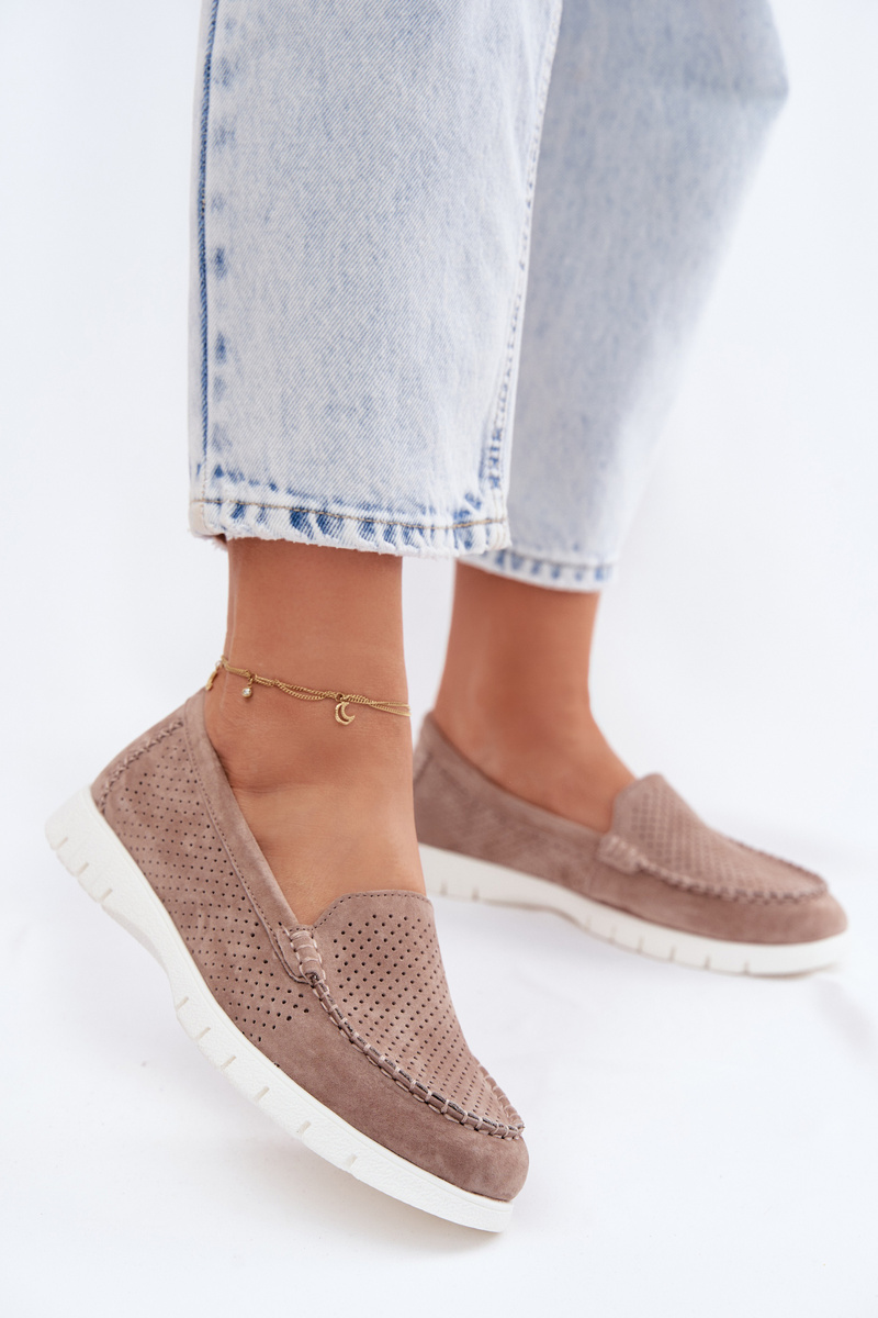 Дамски мокасини Vinceza бежови, изработени от естествен велур