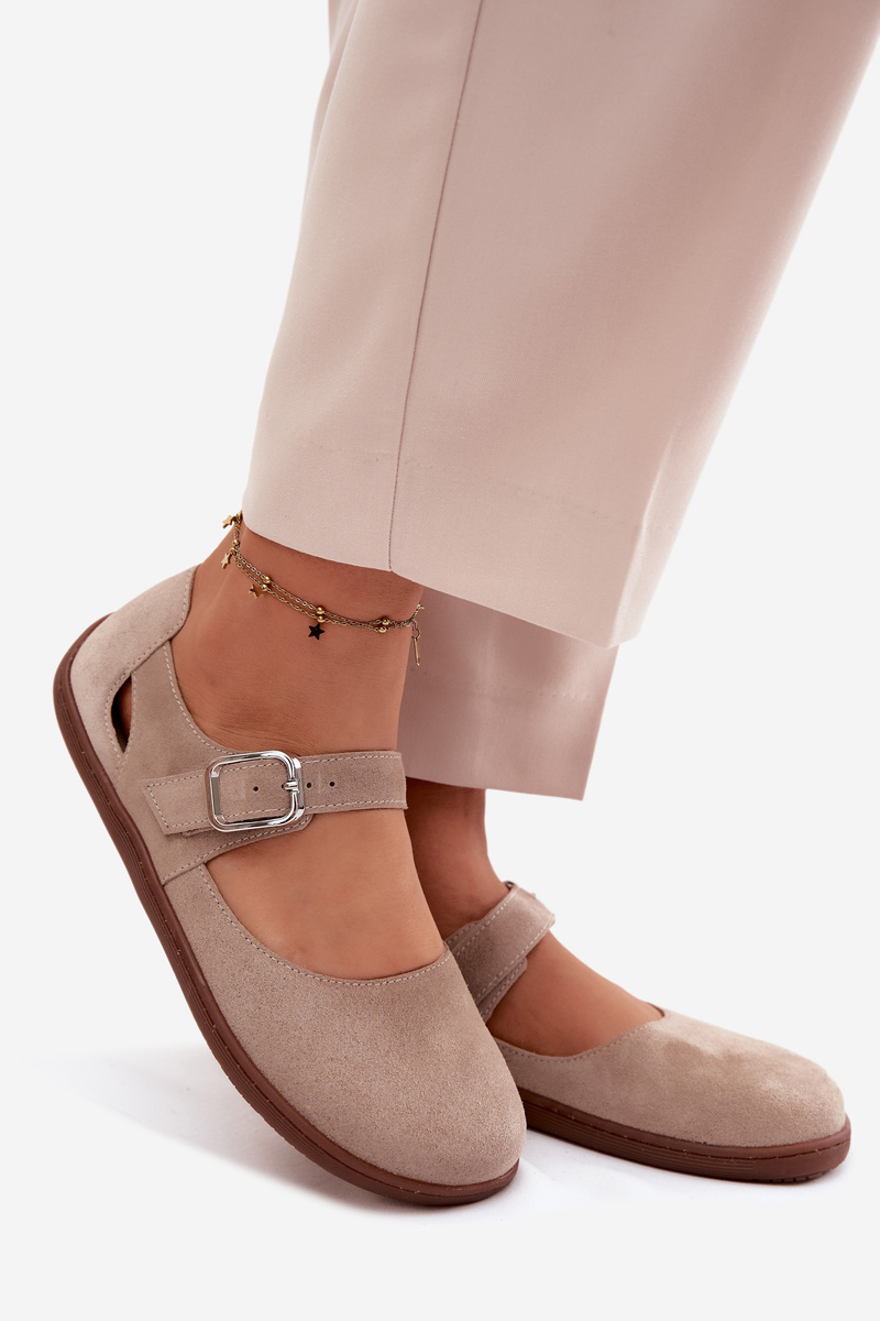 Kožené barefoot balerínky so strapcom Zazoo N1319 Béžové
