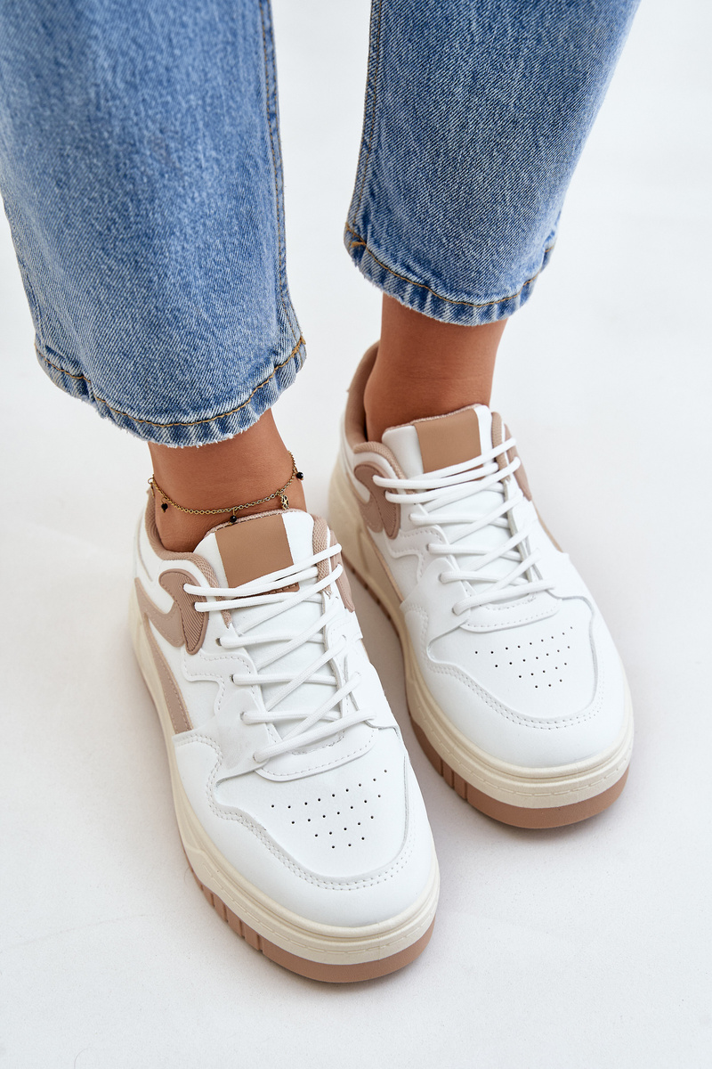 Women's sneakers made of eco-leather on a white-beige platform Henizore