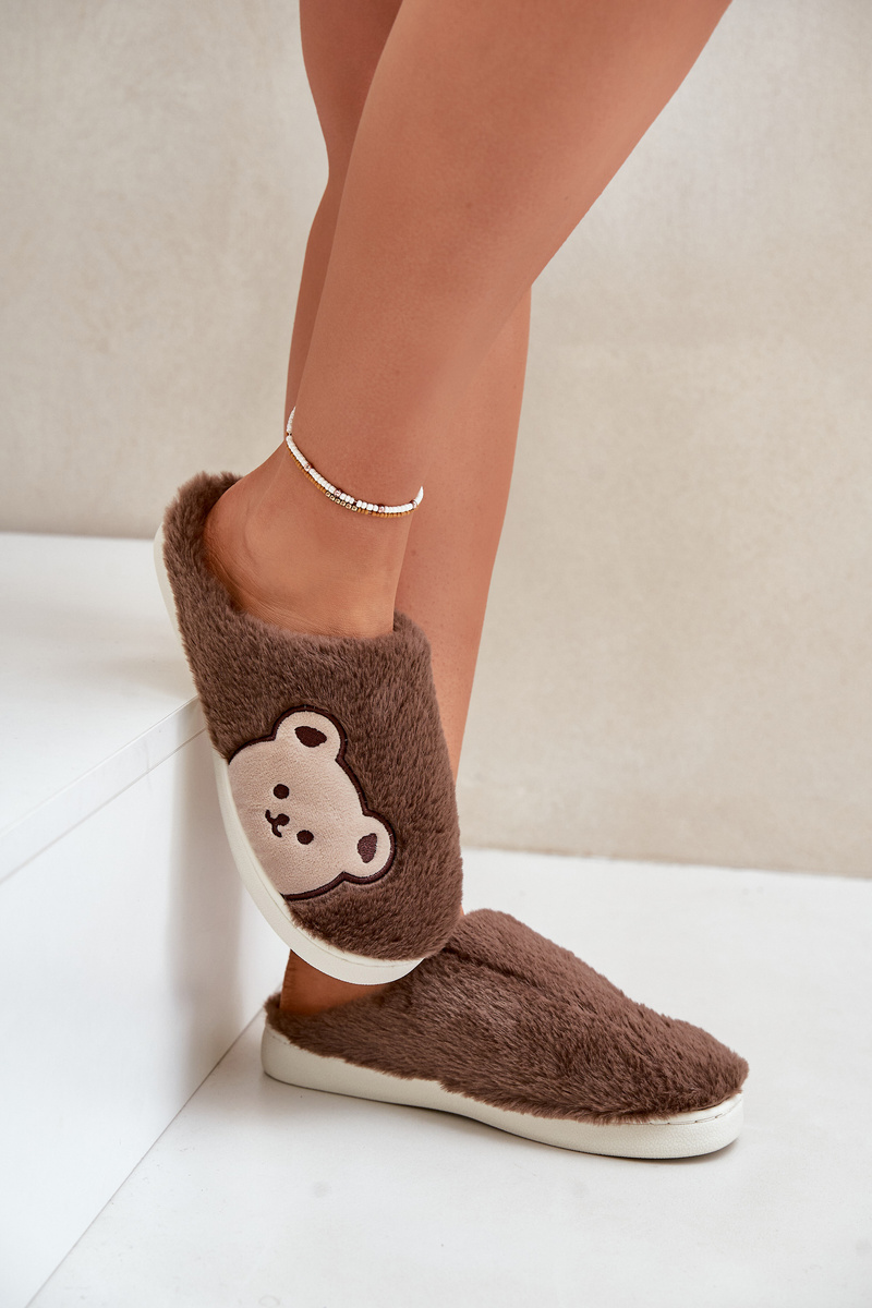 Women&#039;s fluffy slippers with teddy bear brown Fiorinella