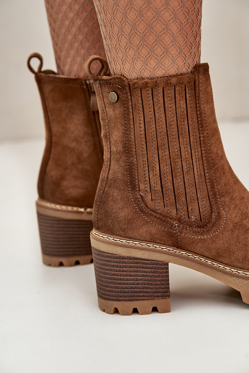 Women&#039;s ankle boots on a heel made of eco suede insulated brown Nevitas