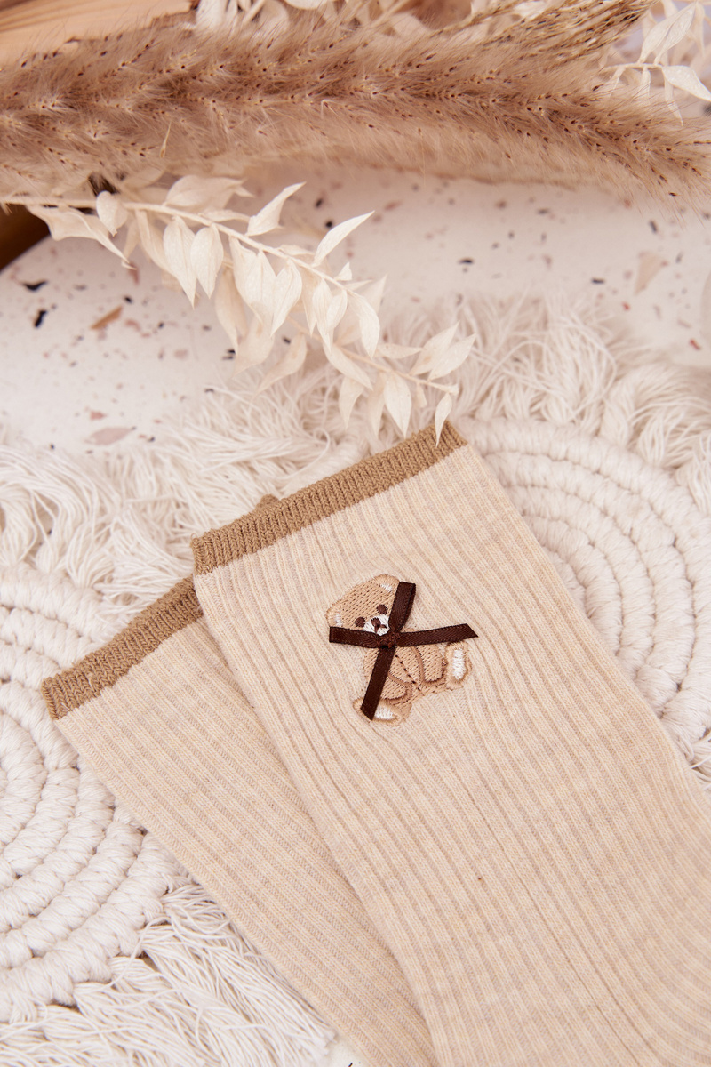 Béžové ponožky Aura.via s medvídkem