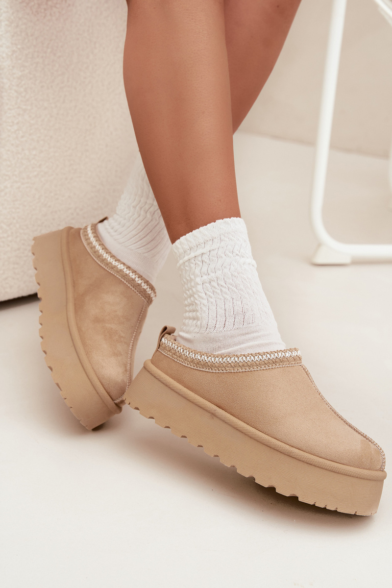 Low women&#039;s snow boots with platform embroidery light beige Narirya