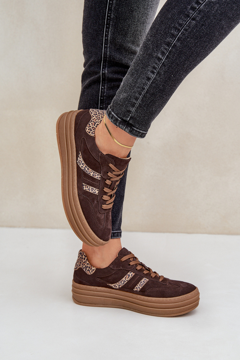 Zazoo N1176 Semišové Sneakers Na Platforme Leopard Čokoládové
