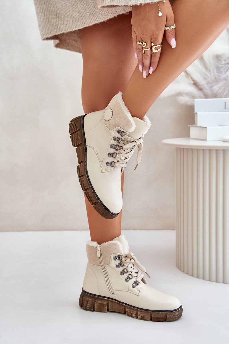 Women's insulated ankle boots with zip beige Mevanisa