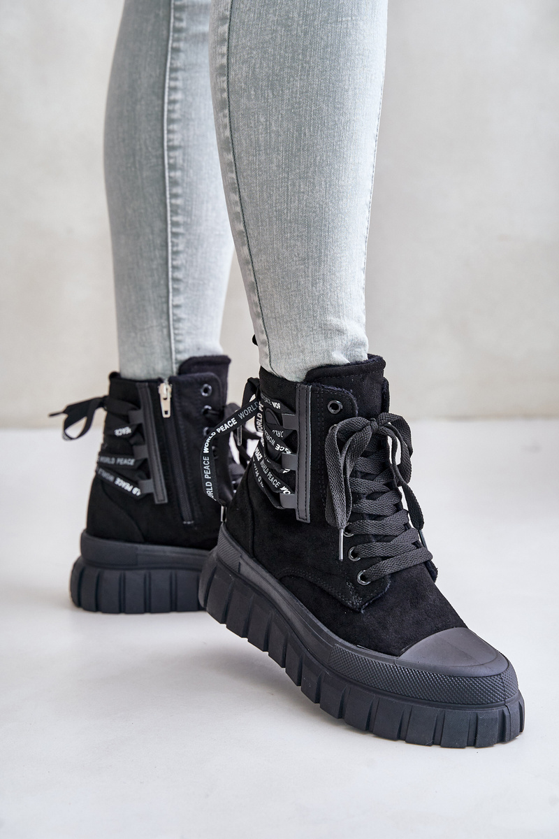 PE1 Women's Platform Boots With Decorative Lacing Black Edidda