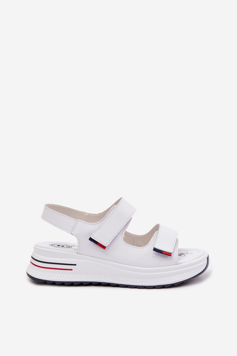 Ženy kožené sandále na platforme s Velcro biely