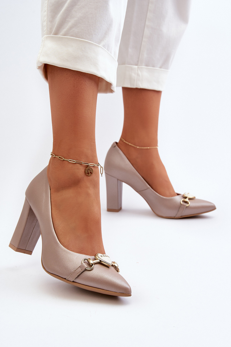 Pearl Heart Leather Court Shoes With Block Heel Zazoo