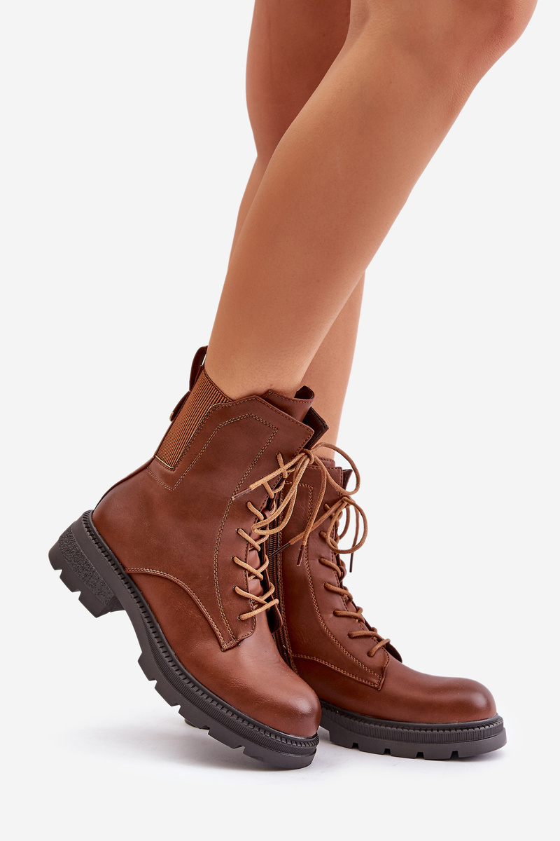 Insulated ankle boots Workers with zip brown Leairae