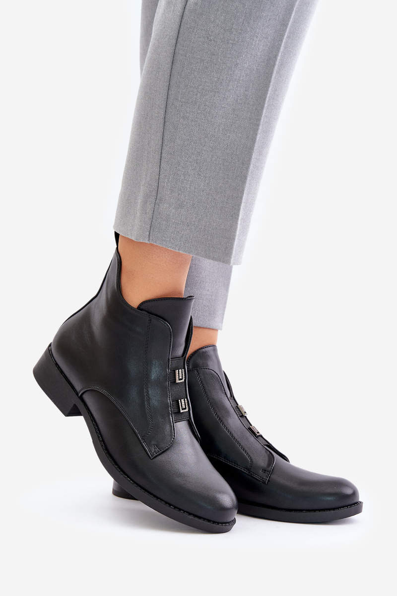 Insulated women's ankle boots on a flat heel made of eco leather S.Barski black