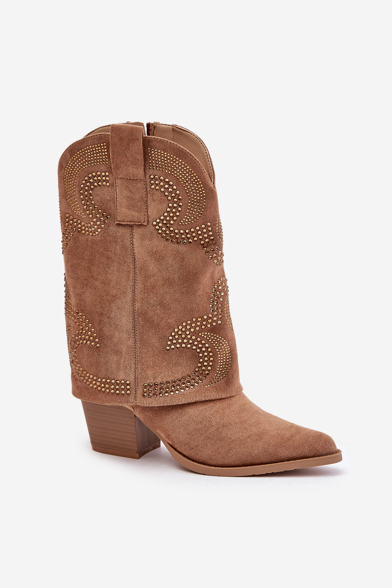 Decorated ankle cowboy boots to mid-calf with heel S.Barski Camel