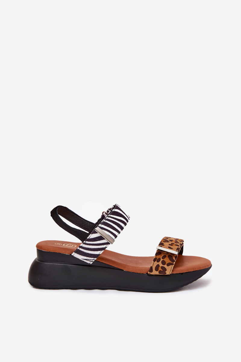 Boto Dámske sandále na platforme leopard a zebra hnedé Monera