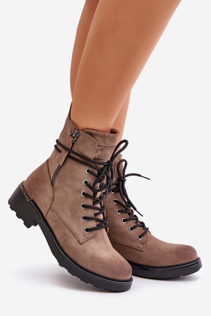 High ankle boots with zippers dark beige Maisa